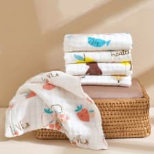 boobee 4-pack baby washcloths - ultra soft cotton muslin wash gloves for face, bath, saliva towel - cute prints for newborns, infants 0-3 years - ideal baby shower gift