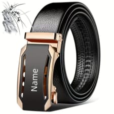 customizable engraved men's business belt with alloy automatic buckle, durable pu leather, ideal gift for father, husband, boyfriend