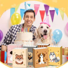24pcs light brown puppy & cat themed party favor bags with handles - perfect for pet adoption celebrations, dog & cat birthday treat bags, cute animal-themed gift packaging