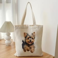 chic yorkshire dog canvas tote bag - spacious & durable, double-sided print, ideal for shopping & gifts, perfect for moms, daughters, teachers