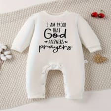 showtly 100% cotton baby romper - 'i am proof god answers prayers' letter print, casual & versatile long sleeve onesie for boys and girls, machine washable, perfect for outdoor