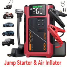 car jump starter with air portable jump box, car jumper starter portable 12v car battery booster with 150psi tiretire inflator for 1.98gal gas/1.59gal diesel engines car emergency kits, , jump starter battery pack, battery charger