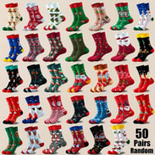 50pcs christmas socks - festive santa, reindeer, tree & snowflake designs | cozy polyester blend | perfect holiday gift for family & friends