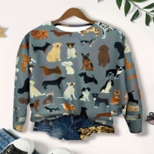 elegant crew neck polyester sweatshirt with all-over dog print - knit fabric animal pattern fashion top for all seasons