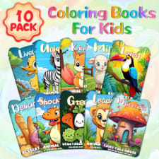 10pcs youngsters' cartoon coloring books - educational art & drawing activity set for boys & girls (ages 3+) - featuring animal, vegetable, fairy tale & dessert worlds - 120 pages of creative fun - ideal birthday or christmas gift
