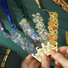 4 pcs metal bookmarks with artistic paintings and long tassels - creative hollow design reading accessories for students and book lovers, durable stationery supplies and gifts