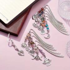 12pcs/set vintage metal alloy bookmarks with assorted gemstones and charms, irregular crushed stone, floral and celestial designs for book lovers and readers