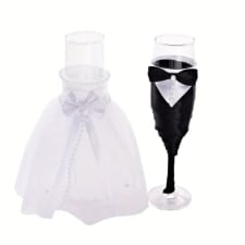elegant wedding champagne glasses, gown and wedding dress - 2pcs set, reusable wedding banquet wine glasses, suitable for anniversaries, valentine's day, etc