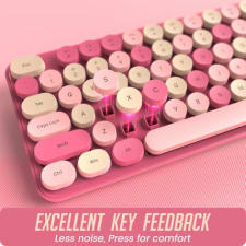 wireless keyboard and mouse, silent keyboard mouse combo, full-sized colorful typewriter keyboard with round keycaps, 2.4g cute mouse compatible with pc/laptop/computer (rose pink)