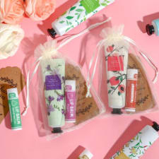 60 sets, hand cream and lip balm gift set, gifts for women, mother's day gifts, with organza bag and thank you card, bridal wedding favors for guests, thank you gifts for coworkers, women and men