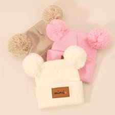 3pcs mini heart knitted baby beanies for 0-3 years old girls, soft & breathable, stretchy & durable, cute letter pattern for fall/winter