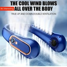 2500 mah or 1200 mah lithium battery powered, usb rechargeable portable neck fan with digital display, leafless personal cooling unit, 5-speed adjustable wearable sports neck fan for men and women