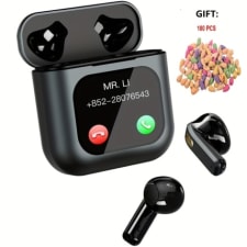wireless earbuds headphones enc noise cancelling in-ear earbuds with wireless charging case led color screen display, headset with built-in mic