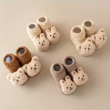 1 pair of toddler's bear design sock shoes, anti-skid bottom cotton blend socks, baby boy & girl socks for all seasons wearing