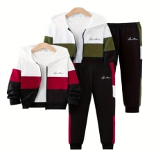 boys' long-sleeved trousers zip-up shirt autumn patchwork suit style top letter printing style autumn casual fashion suit 2pcs 4pcs, for outdoor