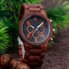 1pc red sandalwood men's chronograph quartz watch, boys gift