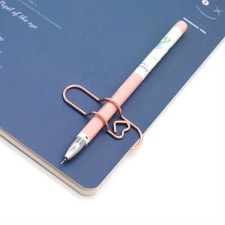 a set of six mixed-color heart-shaped paper clips, multifunctional love-shaped metal pen clips, paper clips with pen buckles, diary accessories, creative multi-color paper clips, iron material, office supplies file organizer