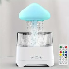 new rain light cloud humidifier water drops rain sound for sleeping, mushroom humidifier waterfall light with 7 colours led lights, desktop humidifier fountain for bedroom office with remote controller