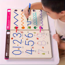 youngsters' magic drawing & writing practice set - reusable copybook with erasable pen and refills for early learning, handwriting skill development