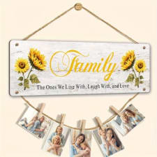 1pc sunflower family wooden wall hanging photo frame - we live and laugh together family manufactured wood picture display with rope for wall display, home decor & reunion gifts