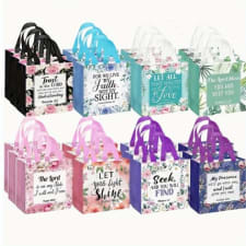 12pcs inspirational bible verses floral gift bags, polyester non-woven tote bags with handles, scripture quotes for religious events & occasions, mixed motivational patterns