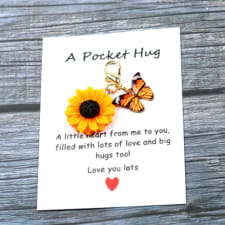 inspirational butterfly & sunflower keychain with encouragement card - perfect pocket hug gift for friends, made of durable paper