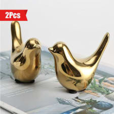 2pcs golden ceramic small animal statues - decorative bird figurines for home garden cottage decor
