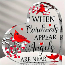 1pc, vintage-style heart-shaped acrylic plaque - red cardinal memorial gift for bereaved, christmas condolence gift, unique crystal heart keepsake for loved ones lost, emotional remembrance token