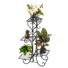 4 potted square flower metal shelves plant pot stand decoration for indoor, outdoor,garden,weddings, black