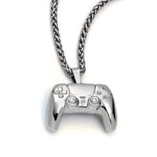 stylish men's game controller pendant necklace - white golden plated alloy