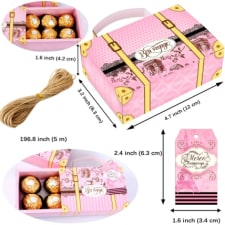 set of 12, pink mini bon voyage paris luggage suitcase party favor goodie boxes with retro gift tag cards, vintage candy treat travel case boxes for birthday, wedding bridal shower, youngsters shower, family trips away