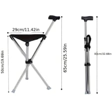 lightweight stainless steel trekking pole with folding seat, lever lock, portable anti-slip hiking cane for elderly