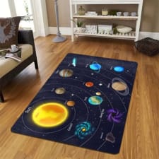1pc vibrant solar system area rug - educational learning game mat for playroom, living room, classroom - colorful outer space galaxy decor with accurate planet positions