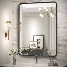 3-size options black metal framed rounded rectangle bathroom mirror for wall, matte black vanity mirror with anti-rust tempered glass, hangs horizontally or vertically