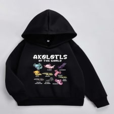 for fall, long sleeve boy's casual hooded pullover with 'axolotls of the world' cartoon animals print as gift
