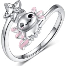 fashionable axolotl-themed alloy ring, adjustable cute axolotl design, no plating, ideal for teens and adults, perfect for valentine's day and birthday celebrations - animal-inspired jewelry gift