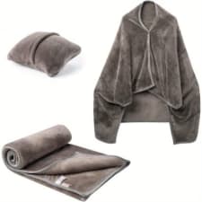 comfortable and soft wearable flannel airplane travel blanket, can be used as a pillow, can be worn or spread, warm and comfortable soft 2-in-1 button casual blanket, multi-purpose and easy to store, convenient to carry - wearable adult comfortable jacket style wrap, airplane travel set, men and women suitable for office, work, home, travel, camping, sofa blanket, lunch break,