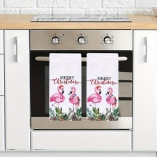2 sets of 18 x 26 inch christmas kitchen towels, merry christmas flamingos towel dish towel, a novel christmas gift