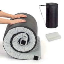 3.0-inch memory foam portable camping mattress with pillow, roll-up sleeping mat, outdoor, gray