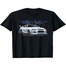 white gt r 34 skyline jdm car enthusiast t-shirt soft and breathable for all seasons and a good fit comfortable leisure sports halloween christmas gift