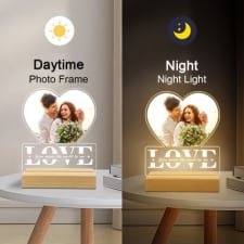 custom heart photo frame with led night light - personalized acrylic display, usb powered - perfect for christmas, anniversaries & birthdays