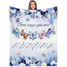 blanket for women, blue rose butterfly ultra soft religious gifts blankets with bible verse and inspirational thoughts, warm plush prayers healing throw blankets