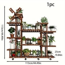 large wooden multi-tier plant stand - durable storage solution with natural wood finish, enhances indoor & outdoor spaces, gardens, terraces, lawns, living rooms - easy assembly, versatile, space-saving, weather-resistant