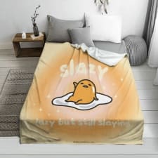 sanrio gudetama lazy egg flannel throw blanket, soft cozy cartoon print for bedroom, dorm, travel, home decor, perfect gift for birthdays, valentine's, halloween, christmas, thanksgiving - polyester, knitted, digital print, all seasons