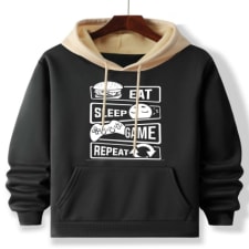 men's color block hoodie with game console print - casual pullover sweatshirt, long sleeve, machine washable - perfect for spring & fall
