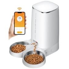 rojeco automatic cat feeder (suitable for 2 cats), app-controlled 1.06gal pet food dispenser, dual stainless steel bowls, dual power supply, low food alert, 2.4ghz wi-fi pet feeder for cats and dogs.