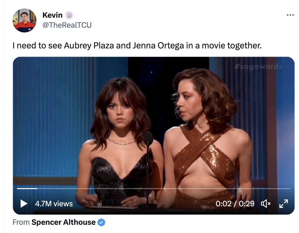 Jenna Ortega Wants To Work With Aubrey Plaza Following Viral SAG Awards  Moment