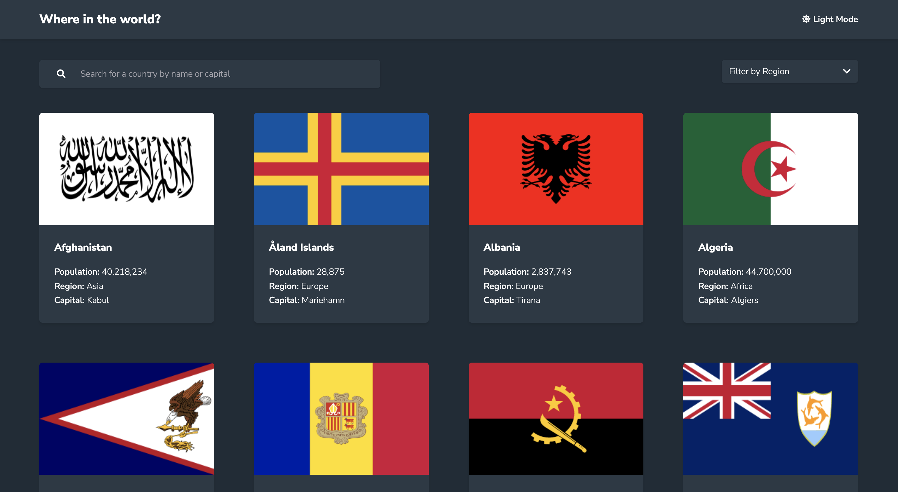 A screenshot of Countrypedia's home page