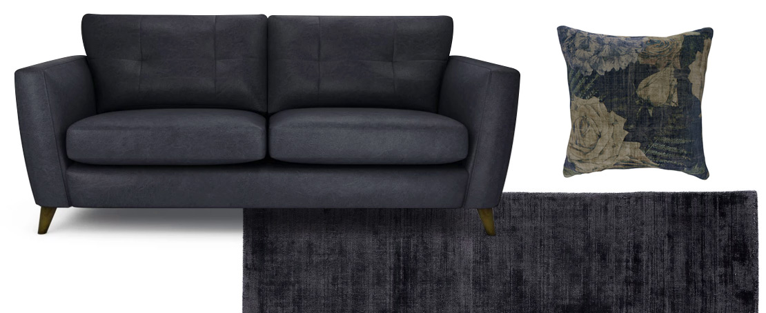 Navy Blue Leather Sofa from The Lounge Co.