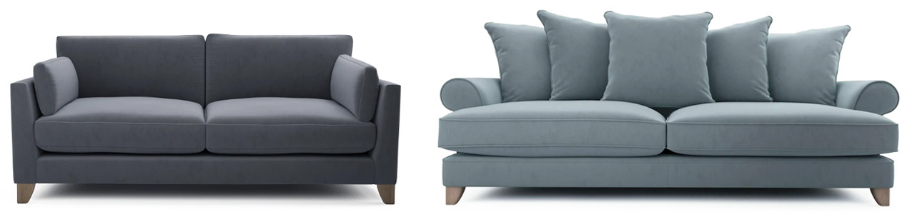 Grey and Blue Velvet Sofas